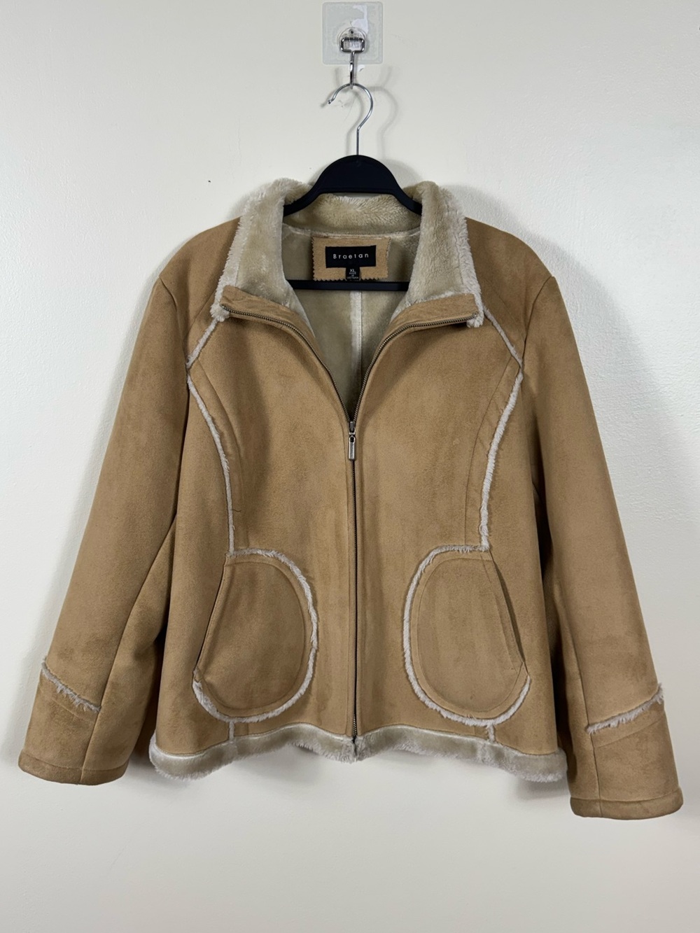 Vintage 90s Penny Lane Patchwork Coat Afghan XL Faux Fur Bohemian Indie